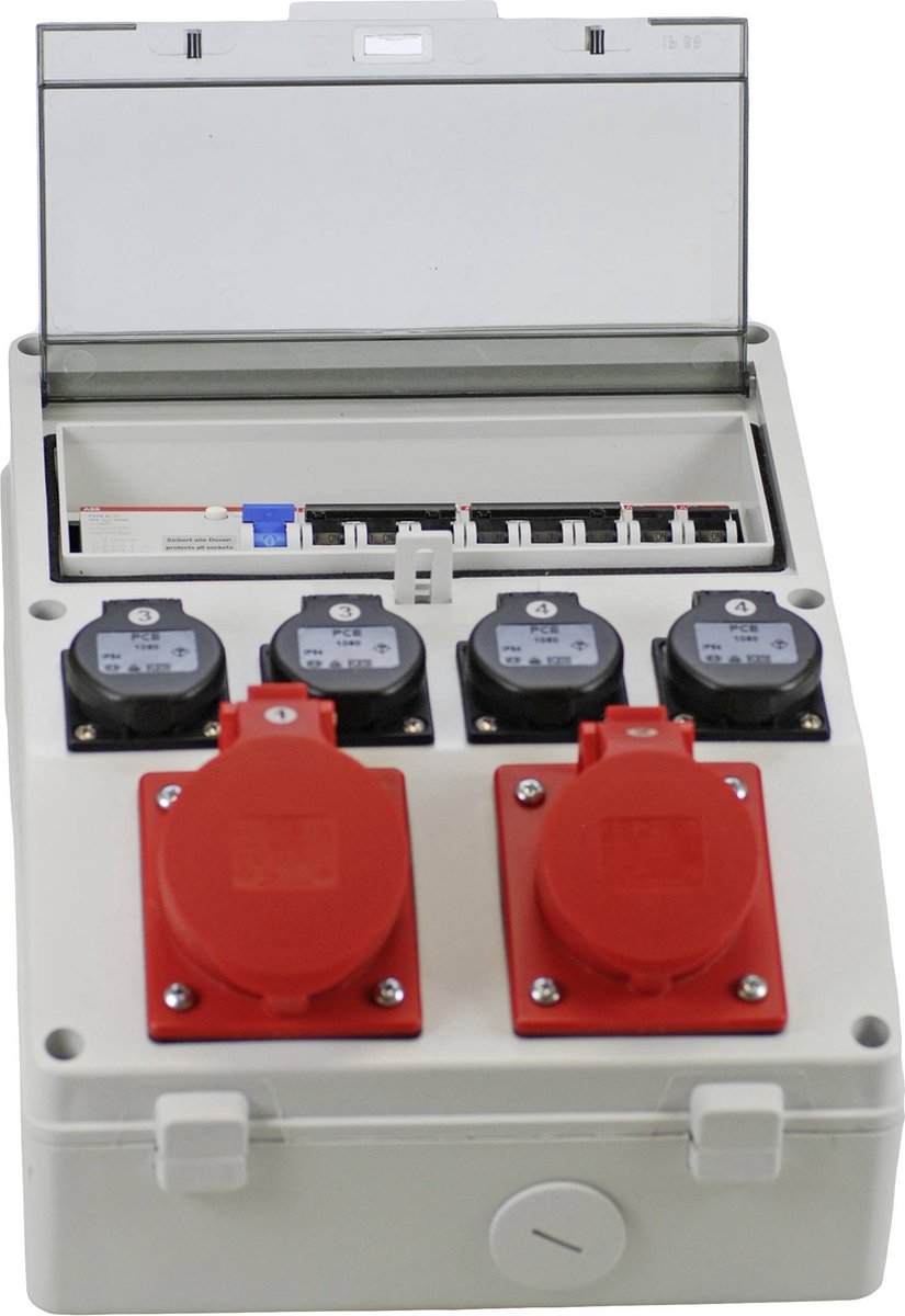 ELS Elektrotechnika Stopcontactverdeler bouwstroomverdeler wandverdeler met 1x CEE 16A en Schuko 230V & nokkenschakelaar L-0-P, IP44, bedraad, klaar voor aansluiting op bouwplaats, werkplaats, garage
