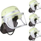 Relaxdays brandweerhelm kinderen - set van 4 - geel - verstelbaar - brandweerman helm