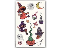 Halloween Decoratie Tijdelijke Tattoo (19x12cm) (Outfit Versiering Kostuum Kinderen Volwassenen - Botten Schotwond Hechting Scar Heks Bloed Zombie Wond Mes Spin Clown Kruis - Water Overdraagbare Fake Temporary Tattoo)
