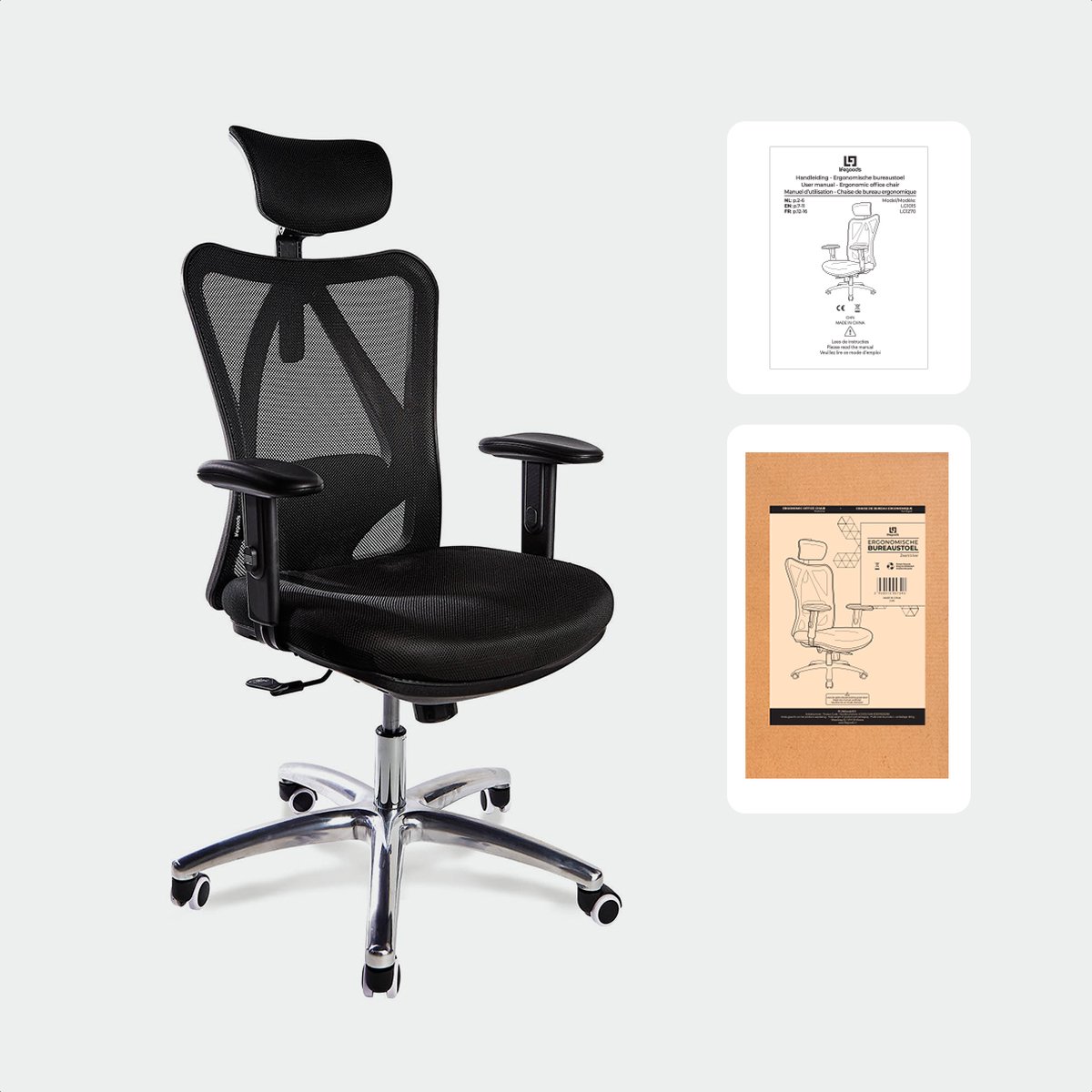 Chaise de bureau ergonomique LifeGoods - Entièrement réglable