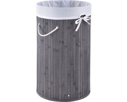 Bamboe Wasmand Curly - 55 Liter - Grijs - Incl. Waszak & Deksel