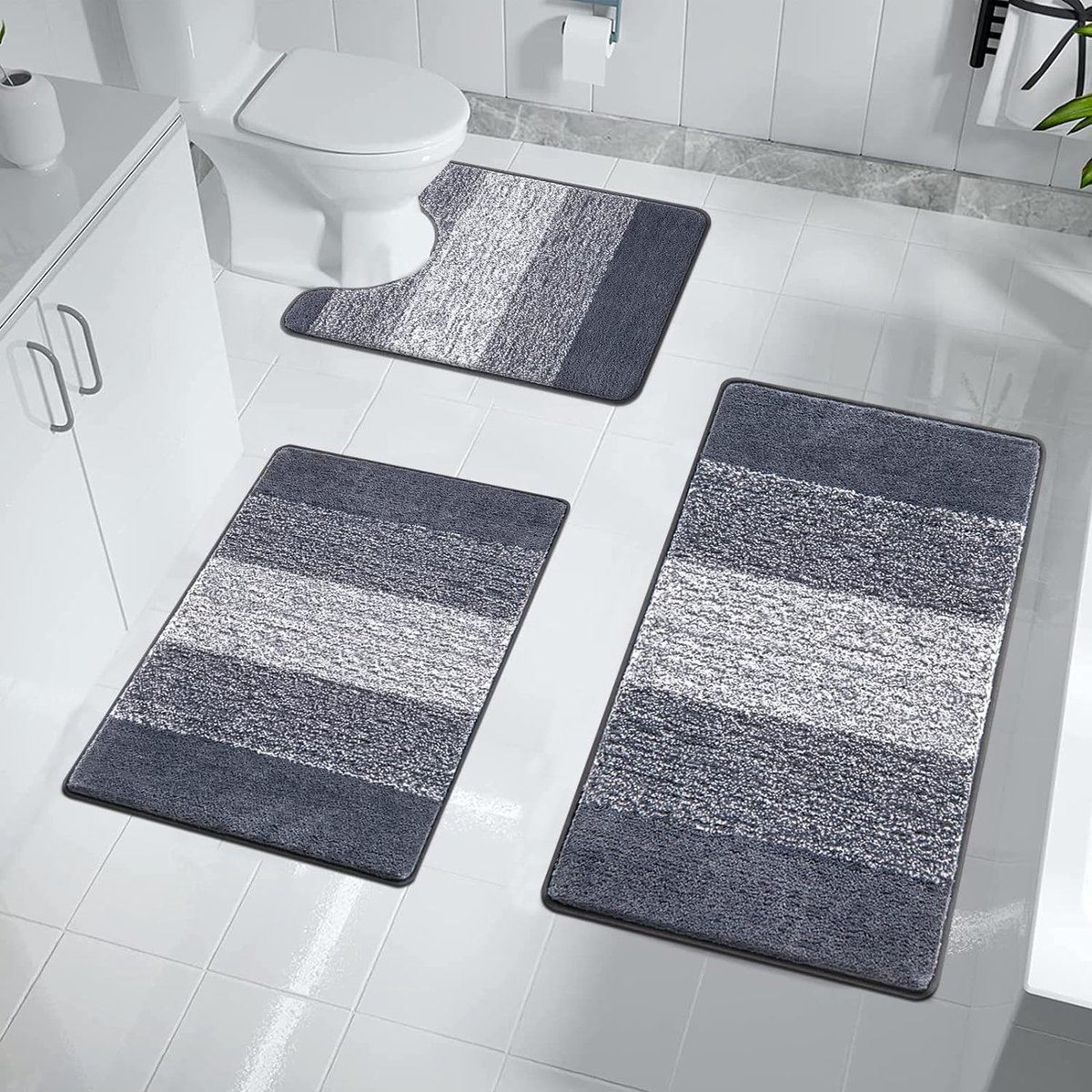 Tapis de bain, tapis de douche en microfibre doux, tapis de sol moelleux  lavable en machine pour baignoire, toilettes, sortie de cuisine 50 x 80 x 3  cm (gris) 