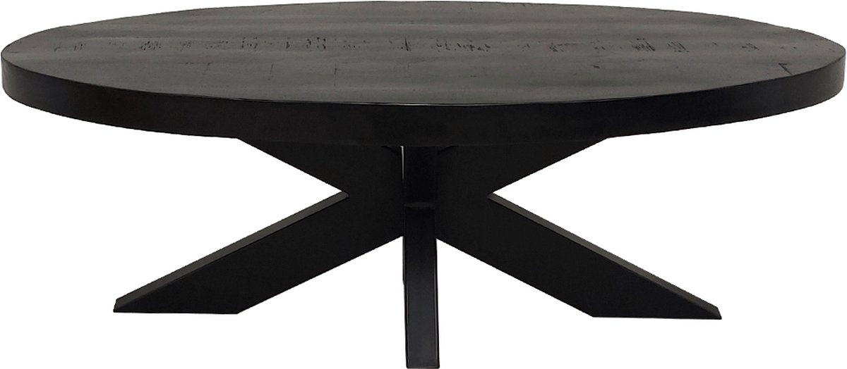 Salontafel ovaal mangohout zwart 130 x 70 cm kruispoot