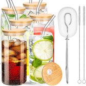 cocktailglazen met deksel en rietje, drinkglazen in blikvorm, 473 ml, glazen blikvorm, glazen beker drinkglas voor Iced Coffee, bier, smoothies (6 stuks) douchewisser boren