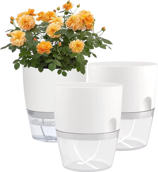 Pot de Fleurs, Plastique, Lot de 3, 15,3 cm, Pot à Herbes avec  Auto-Arrosage et