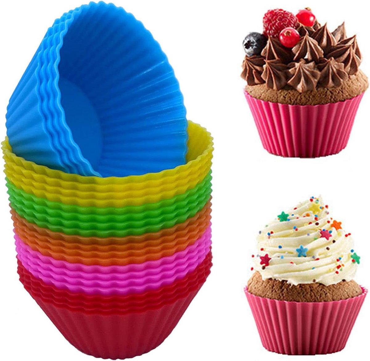 Siliconen Muffin Mallen Set van 24 Herbruikbare Bakvormen Muffins Cupcake Cake Siliconen Mallen Rainbow Cups