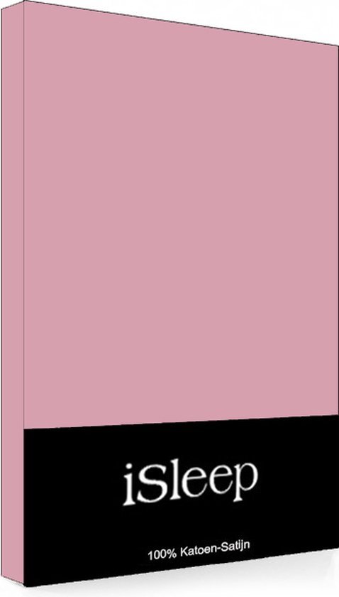 iSleep Satijn-Katoen Hoeslaken - Eenpersoons - 90x200+30 cm - Roze