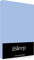 iSleep Satijn-Katoen Hoeslaken - Tweepersoons - 160x200+40 cm - Sky Blue