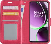 Hoes Geschikt voor OnePlus Nord CE 3 Lite Hoesje Book Case Hoes Flip Cover Wallet Bookcase - Donkerroze