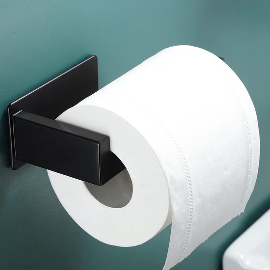 Newaner Toiletpapierhouder, van ruimte-aluminium, wandhouder, rolhouder met ruim plateau, wandhouder voor toilet en keuken, zonder boren, met plateau ( zwart