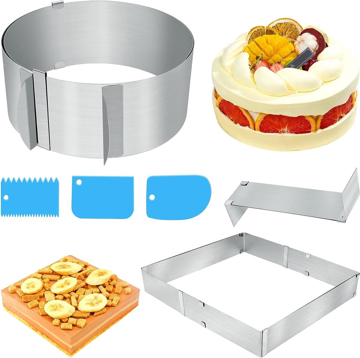 Cercle à gâteau réglable en acier inoxydable, cadre de cuisson  rectangulaire (15 x