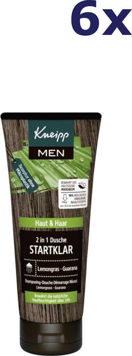 Goedkoopste 6x Kneipp douchegel Men 200ml Startklaar Lemongrass Guarana