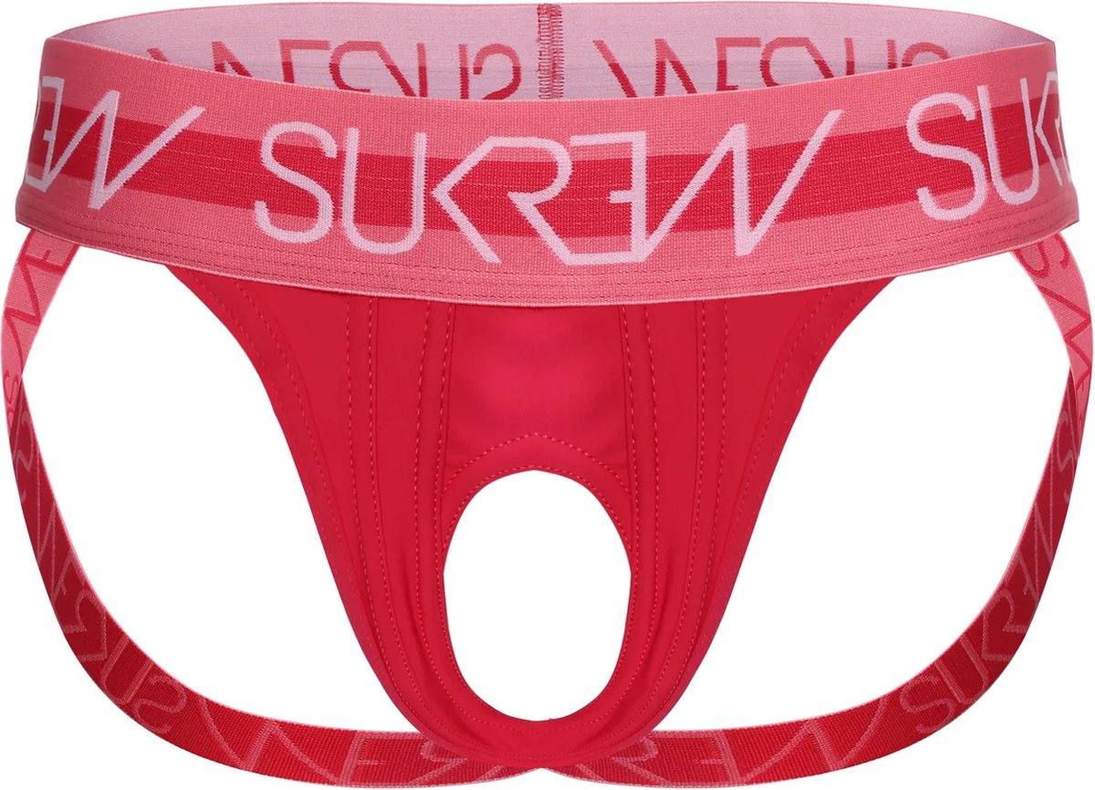 Goedkoopste Sukrew U-Style Jockstrap Deep Coral - Maat XS - Sexy Heren Ondergoed - Jockstrap met open voorkant
