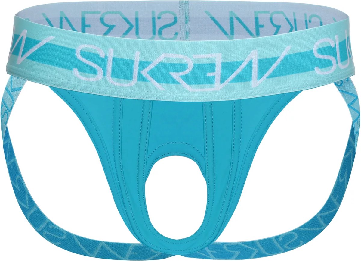 Goedkoopste Sukrew U-Style Jockstrap Scuba Blauw - Maat XS - Sexy Heren Ondergoed - Jockstrap met open voorkant