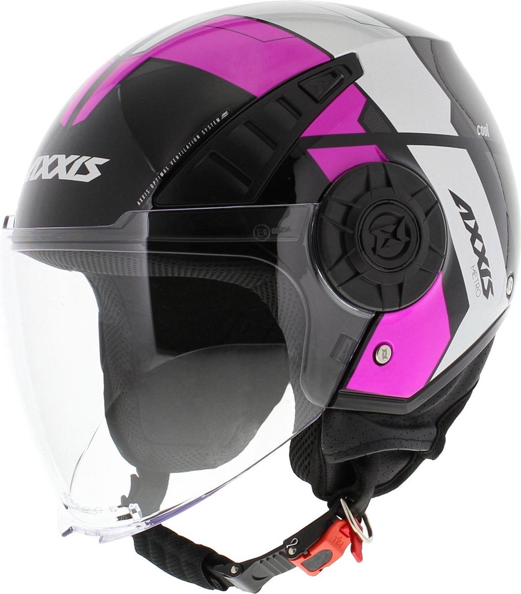 Axxis Metro jet helm Cool glans fluor roze XL - Motor / Scooter