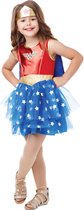 Rubies - Wonderwoman Kostuum - Premium Wonder Woman Kostuum Meisje - Rood / Wit / Blauw, Goud - Maat 116 - Carnavalskleding - Verkleedkleding