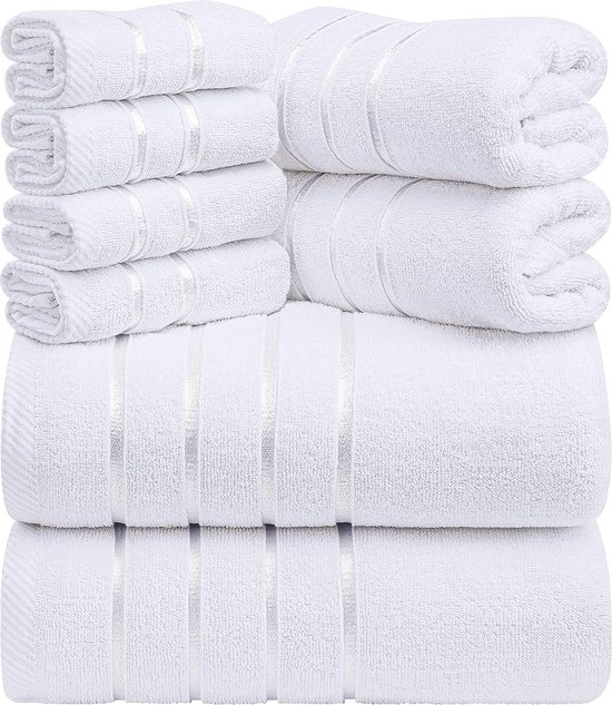 Utopia Handdoeken, 8-delige premium handdoekenset, 2 badhanddoeken, 2 handdoeken en 4 washandjes, 100% ringgesponnen katoen, zeer absorberend, voor badkamer, sporten en hotel (grijs