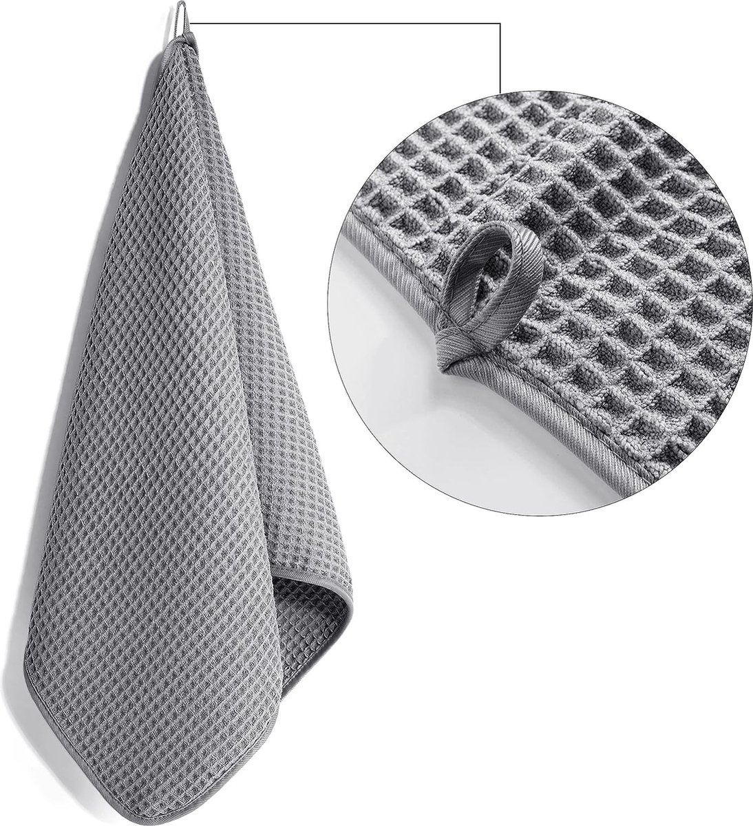 Microvezel pluisvrije handdoek, 40 x 76 cm, verpakking van 4 (grijs, wafelweefsel)