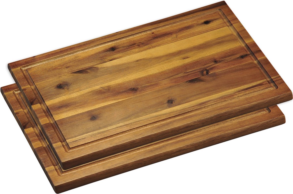 Kesper keuken snijplank - 2x - Acacia hout - 26 x 40 cm - Luxe uitvoering - met opvang rand