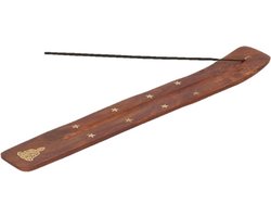 Wierookhouder plankje Boeddha - hout - voor wierookstokjes - 25 x 3 cm