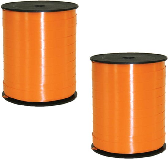 Foto: 2x rollen cadeaulint sierlint in de kleur oranje 5 mm x 500 meter krul linten voor bloemen ballonnen