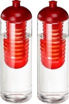 2x Transparante drinkflessen/waterflessen met fruit infuser rood 850 ml - Sportfles