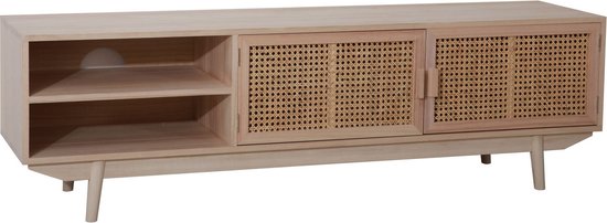 TV-meubel Freja Rotan - MDF - Breedte 150 cm - Hoogte 45 cm - Diepte 36 cm - Met planken - Met openslaande deuren