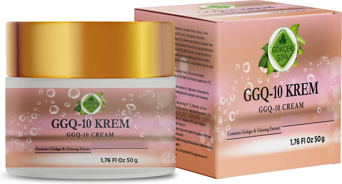 GGQ10 CREAM - Anti-Rimpel Hydraterende Verzorgende Crème - 100% Natuurlijke en Kruiden Formule - Bevat Gingko & Ginseng Extract - Antioxidant - 50 ml