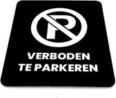 Deurbordje Verboden te parkeren - Zwart/wit met icoon - 12 x 10 cm - 1,6mm dikte - zelfklevend | Zwart/wit toplaag | Gratis Verzending | Incl. 3M-tape