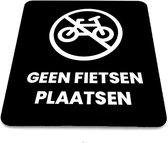 Deurbordje Geen fietsen plaatsen - Zwart/wit met icoon - 12 x 10 cm - 1,6mm dikte - zelfklevend | Zwart/wit toplaag | Gratis Verzending | Incl. 3M-tape