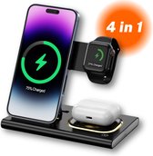 Chargeur sans fil 4-en-1 - noir - 15W - Station de charge - Convenient pour Apple iPhone 12/13/14/15/Mini/Pro/Max et Apple Watch - Chargeur rapide convenient pour Qi