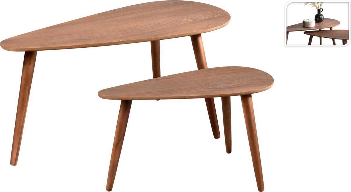 In & Out Deco bijzettafel - salontafel set ovaal gefineerd walnoot vintage
