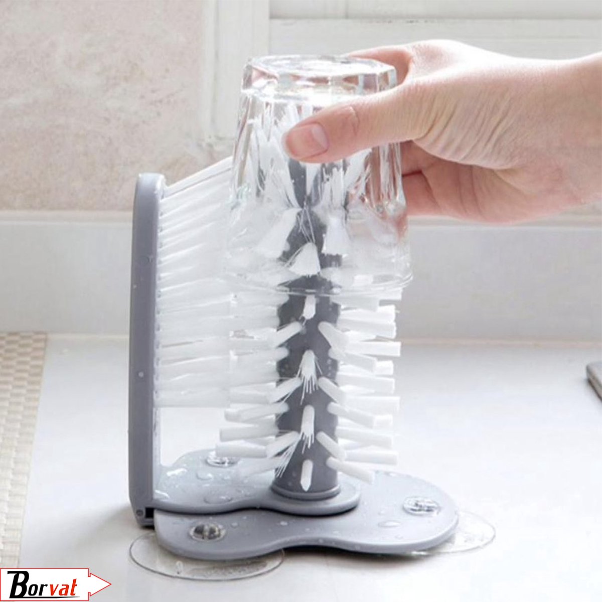 Goedkoopste Borvat® - Afwasborstel - Glazenborstel - Afwasborstel met zuignap - flessenborstel - spoelborstel