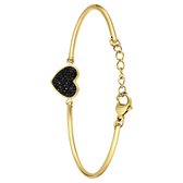 Lucardi Dames Stalen goldplated armband hart met kristal zwart - Armband - Staal - Goudkleurig - 20 cm