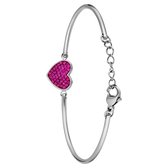 Lucardi Bracelet en acier pour femme coeur avec cristal fuchsia - Bracelet - Acier - Argent - 20 cm