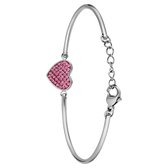 Lucardi Femme Bracelet en acier coeur avec cristal rose - Bracelet - Acier - Couleur argent - 20 cm