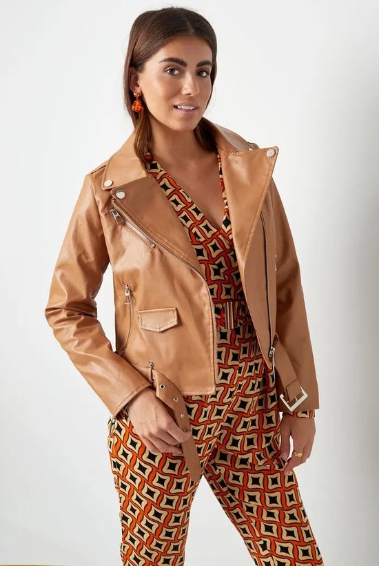 Veste en cuir PU - simili cuir - femme - camel - taille M | bol