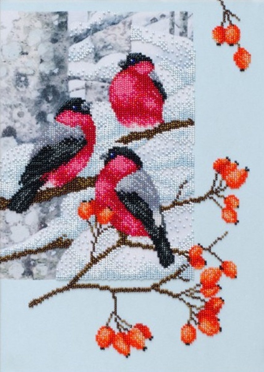 Borduurpakket met kralen/parels - Bullfinches - Goudvinken - VDV - kralen borduren - parels borduren