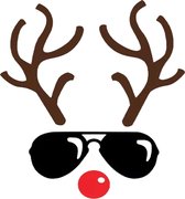 Kerst Rendier Rudolph Red Nosed Reindeer Strijk Applicatie 22.5 cm / 24 cm / Bruin Zwart Rood
