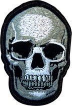 Skull Doodskop Schedel Strijk Embleem Patch 7.6 cm / 10.9 cm / Zwart Wit Grijs