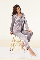 Satijn Dames 2- Delige -Pyjama- Luxe Pyjamaset- Nachtkleding Grijs Maat XL