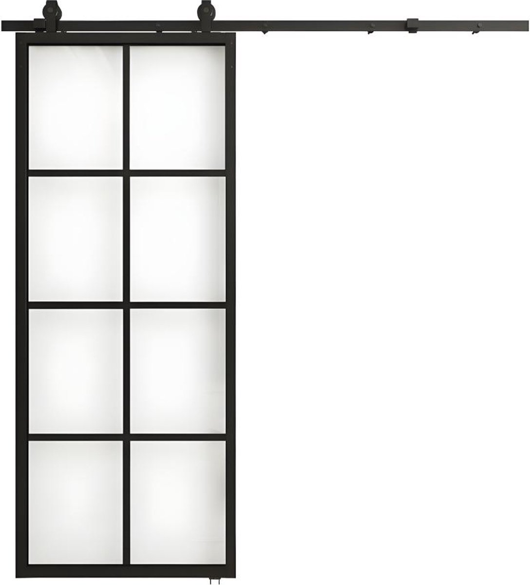 Porte coulissante double H205cm x L166cm MDF noir et verre trempé