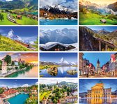 Wenskaarten Zwitserland - 24 kaarten - 10x15cm - 12x2 afbeeldingen - 300gms papier - Huurdies