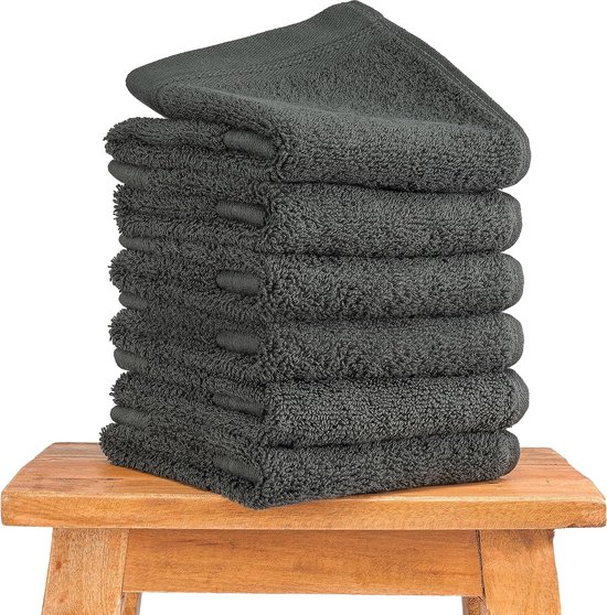 Gastendoekjes, 6-delige set, 30 x 50 cm, premium badstof kleine handdoeken, 100% katoen, 500 g/m², antraciet-zwart, Oeko-Tex-gecertificeerd, zacht, absorberend
