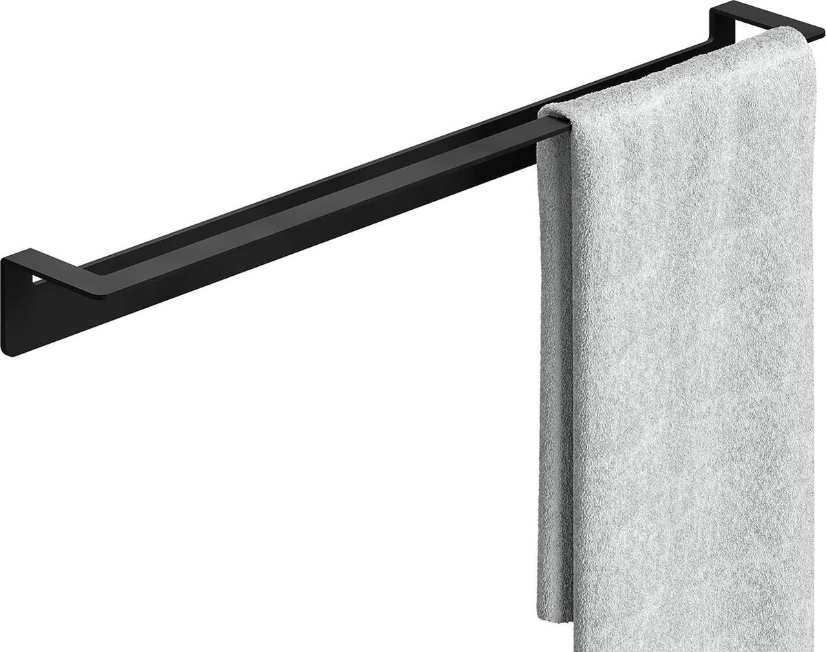 Handdoekstang roestvrij staal zonder boren 60cm zwart - handdoekhouder badkamer zelfklevend