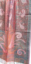Petrol rode cashmere dames sjaal met borduurwerk 70 x 180 cm