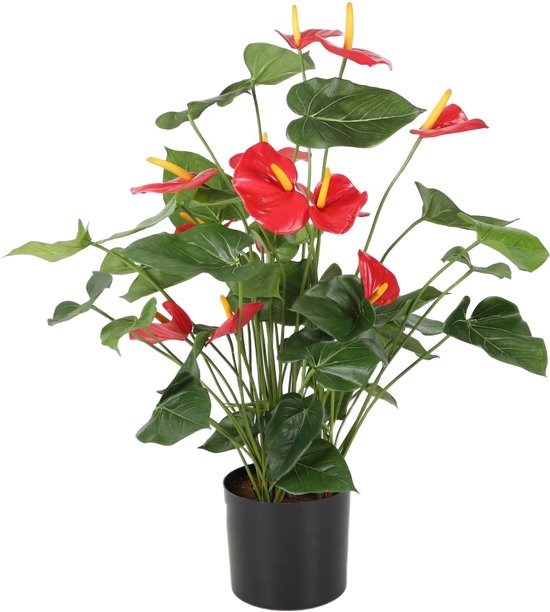 Viv! Home Luxuries Anthurium plant - kunstplant - groen rood - 78cm Anthurium / Kunststof / Groen