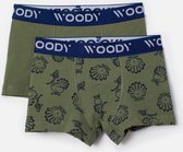 Woody - Jongens Boxers Duopack - Kaki Uni + Kalkoen - 6 jaar