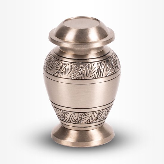Crematie urn | Mini urn zilver met bladmotief | Keepsake urn | 0.08 liter