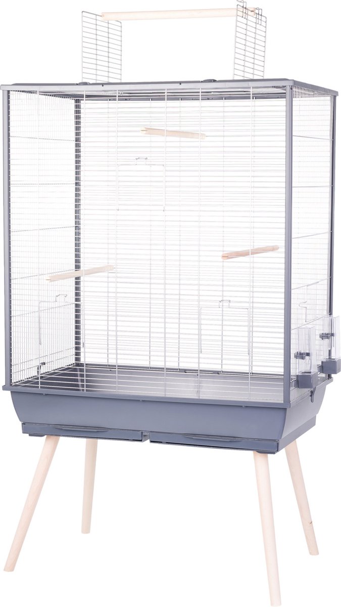 Zolux Vogelkooi Neolife Grijs - Luxe Inrichting - 81x48x152 cm, Openklapbare Bovenkant
